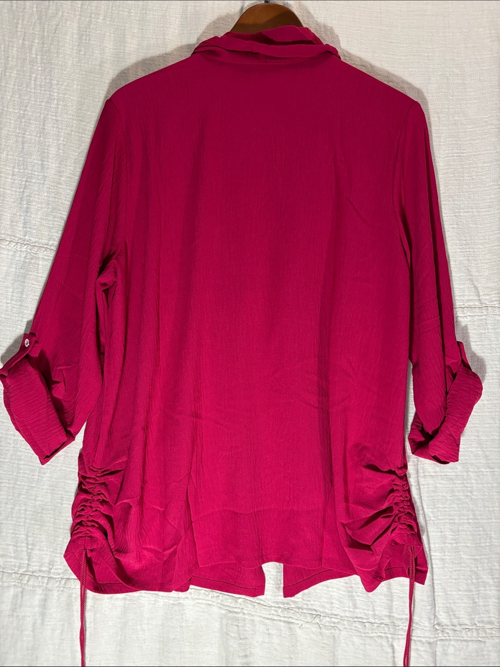 Susan Graver Raspberry Rose Crinkled Woven Drape Front Cardigan NWOT - Picture 11 of 12